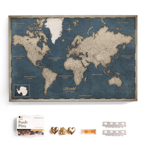 Canvas World Map with Cork Pin Board - English Lettering - Decorative Wall Decoration for All Rooms - Canvas Pictures with World Map Motif (70x50 cm, Pattern 18) - color: Design 18, size: 28" x 20"