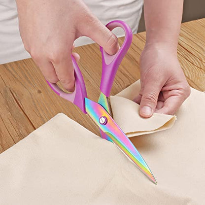 Scissors, 3 Pack Multi-Purpose Scissors Set with Titanium-Coated Blades & Rubber Soft Grip Handle, Perfect for Crafting, Office, School, and Home, Purple - color: Purple