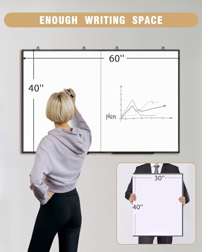 60"X 40" Large Magnetic Dry Erase Whiteboard, Wall Hanging Board with 8 Pens & 4 Dry Erasers & 30 Magnets, Sliver Aluminum Frame Black - color: Black, size: 60"W x 40"H