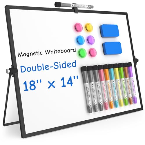 Grtard Magnetic Dry Erase Board with Stand, 18''x14'' Double-Sided White Board, Desktop Whiteboard with Stand, Large White Board, Desk Whiteboard Portable, Dry Erase Board for Kids, Memo(Black) - color: Black, size: 18''x14''