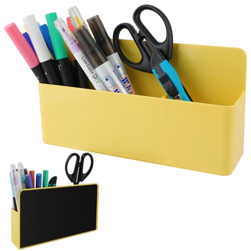 KITANIS Magnetic Pen Holder,3 Compartments Magnetic Dry Erase Marker Holder,Extra Strong Magnet Storage Marker Pen Pencil Organizer for Refrigerator,Whiteboard,Locker Accessories(Long Style) - color: Long Yellow
