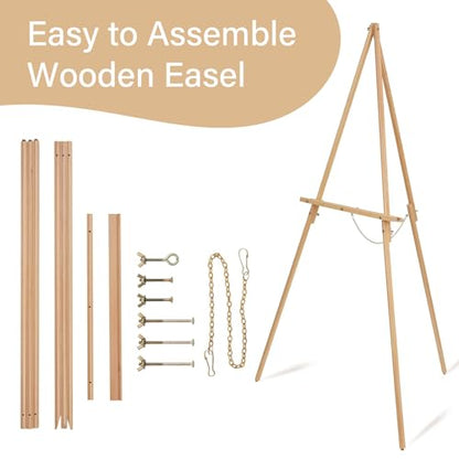Wooden Easel Stand for Sign,63"" Portable Painting Easel, Adjustable Poster Stand with Tripod Easel for Painting, Wedding Sign, Drawing, Canvas, Display Show (Brown) - color: Brown