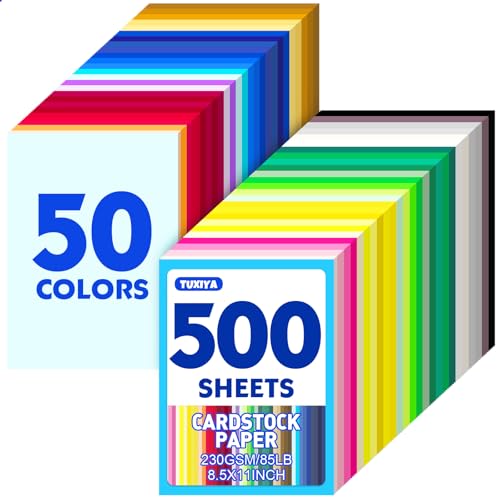 500 Sheets 8.5" X 11" Colored Cardstock, 50 Assorted Colors 230GSM/85LB Construction Paper Card Stock Printer Paper for Printing, Card Making, DIY Crafts, Kids School Supplies,Party Decorations - size: 500P