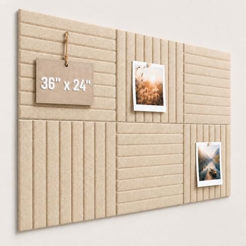 Stripe Felt Bulletin Board Panels 36 x 24 Inch Self Adhesive Wall Tiles Cork Board Alternative for Office Classroom Photos Notes 6 Pack - color: Beige - Stripe, size: 24" x 36"