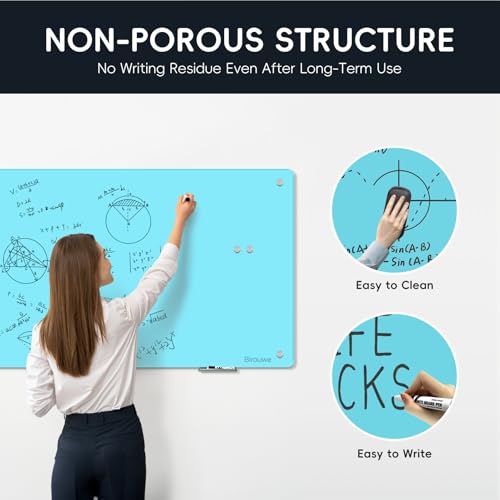 Magnetic Glass Whiteboard - Glass Dry Erase Board 48"x36" Large Frameless Glass Board for Walls Office School and Home, Blue - color: Blue, size: 48" x 36"