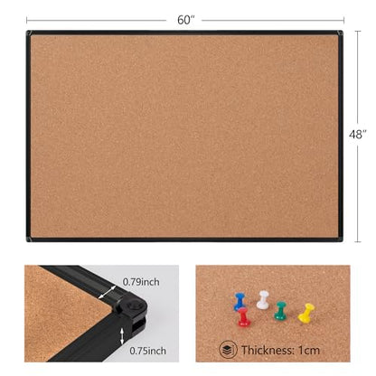 Extra Large Cork Bulletin Board 60" X 48", Black Aluminum Framed 5'x4' Corkboard for Wall, Wall Mounted Notice Pin Board with 18 Push Pins for School, Home & Office - size: 60" x 48"