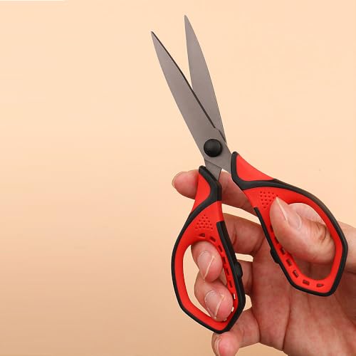 Jasni 3 Pack Teflon blackening Non-Stick Premium 7.5" Titanium No Rust Super Sharp Scissors Shears Soft Comfort-Grip for Office School Home Art Craft DIY student paper Sewing Fabric (Red) - color: Red