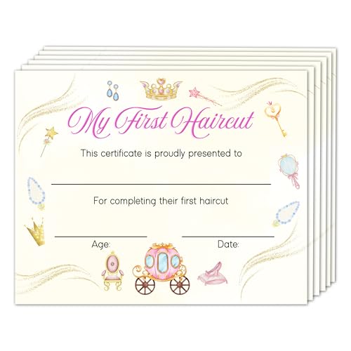 First Haircut Certificate, Princess First Haircut Keepsake Award Gifts for Kids Baby, 1st Hair Cut Souvenir Milestone Marker Supplies, 25 Pack Achievement Certificates of Recognition, 29 - style: Princess