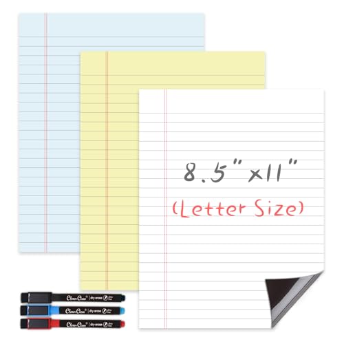 Magnetic Dry Erase Board – 8.5”x11” Reusable Lined Dry Erase List Board for Fridge 3 Pcs – 3 Markers Included - style: Yellow+White+Blue