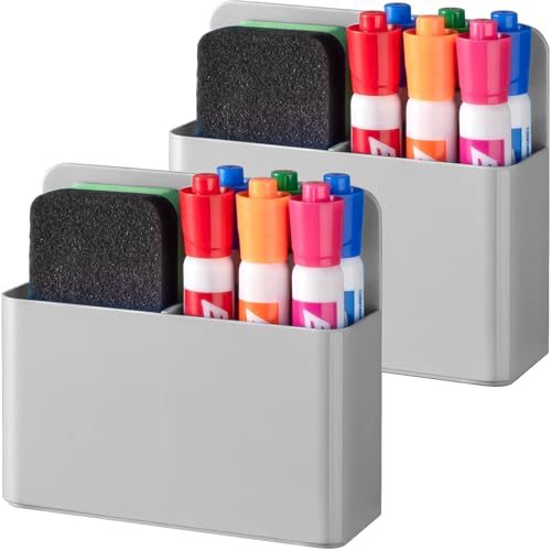 BEYGORM 2 Pack Plastic Magnetic Pen Holder for Refrigerator, Dry Erase Marker Holder for Whiteboard，Magnet School Locker Organizer Accessories, Pencil Cup, Pen Caddy, Classroom Organization(Grey) - color: gray