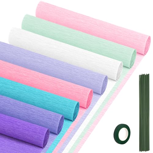 Crepe Paper Streamers 8 Rolls, 10 x 98Inch 8 Mermaid Colors Crepe Paper Sheets for DIY Gift Colourful Paper Flower Wrapping Paper Crafts Birthday Wedding Holiday Party Decorations - color: Mermaid