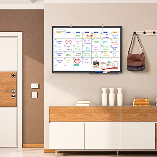Magnetic Dry Erase Calendar Whiteboard 36" x 24" Aluminum Frame | Monthly planner board,wall mounted or hanging. Calendar design suitable for daily planning. Ideal for home, office, class - size: 36" x 24" Black Frame