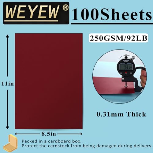 100 Sheets 92lb WineRed Cardstock, 8.5" x 11", Thick WineRed Paper DIY Craft Blank Invitation Paper Holiday Paper, 92LB Cover 250 GSM - color: WineRed, size: 92lb-100sheets