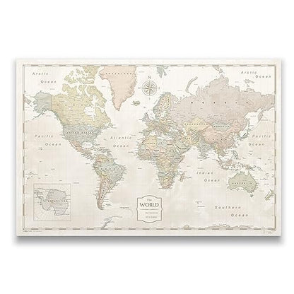 Conquest Maps World Travel Map with Pins Desert Sunrise Style Push Pin Travel Map Cork Board, Track Your Travels w/a Handmade Unique Canvas Pinable Map (48" x 32") - size: 48"L x 32"W