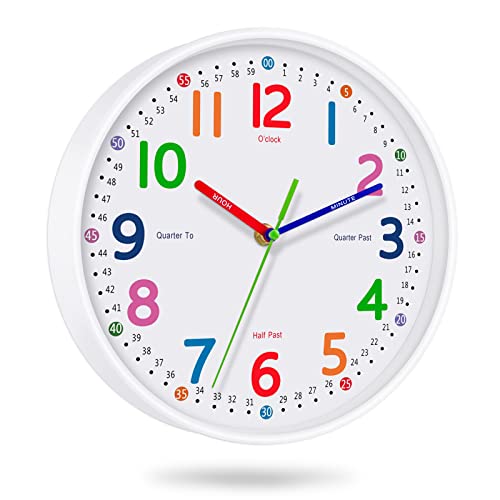 Silent Kids Wall Clock – Non-Ticking, Battery-Powered, Ideal for Teaching Time and Stylish Décor in Any Room - 12 Inch - size: 12 Inch