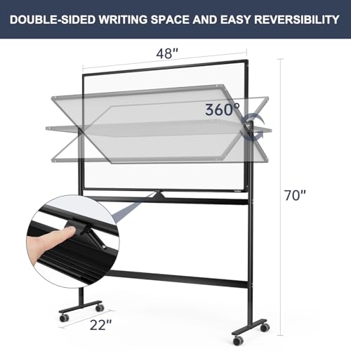 Dry Erase Whiteboard Easel on Wheels - TANKEE 48" x 32" Large Double Sided Mobile Whiteboard, Reversible Magnetic Rolling White Board for Home Office Classroom, Flip Chart Holders and Paper Pad - color: Black, size: 48"x32"