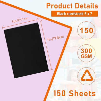 Guakicae 150 Sheets Black Cardstock 5 x 7 Craft Paper, 300gsm/110lb Heavyweight Flat Card Stock Art Paper for DIY Card Making, Wedding Invitations, Greeting Cards, Postcards, Anniversary - color: Black, size: 5x7-150pcs