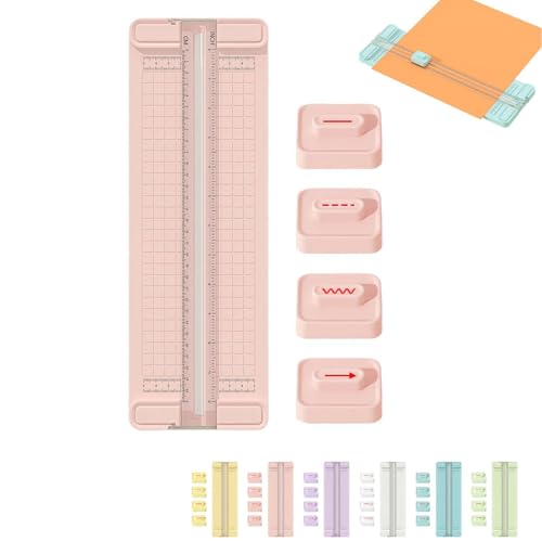 4-in-1 Bidirectional Paper Cutter,Mini Paper Trimmer,Multi-Function Scrapbooking Tool with Straight Wave Perforated Creasing Blades for Craft Paper,Cardstock, Coupon, Label, Photo,Postcard (Pink) - color: Pink