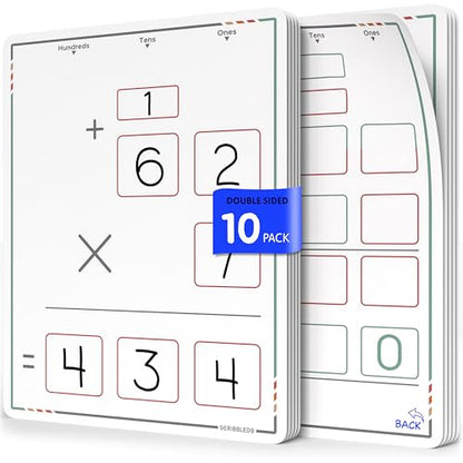 SCRIBBLEDO Multiplication Practice 9"x12" Small White Board Dry Erase Sheets Math Manipulatives 3rd Grade Times Table Supplies for Teacher Students Classroom Pack of 10 Sheets
