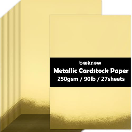 BOOKNOW 27 Sheets Metallic Gold Cardstock Paper, A4 Gold Glitter Paper for Card Making, Back to School Supplies, 90lb/250GSM