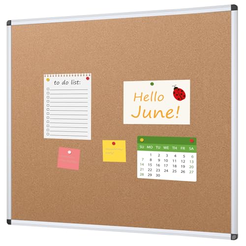 VIZ-PRO Cork Bulletin Board, 48 X 48 Inches, Wall-Mounted Corkboard with Silver Aluminium Frame for School, Office, and Home 4' X 4' - size: 48" x 48"