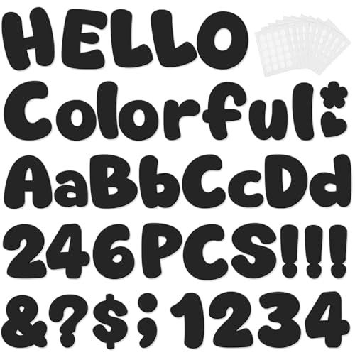 246 Pcs Bulletin Board Letters 4 Inch, Colorful Cutout Letters for Classroom Wall, Poster Board Letter with Adhesive Dot Alphabet Numbers Punctuation for Display School and Classroom Decor (Black) - color: Black