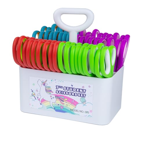7" Student Scissors Set of 36-pack with Class-pack Caddy Organizer by Galadim, Rounded-tip, Kids Scissors Ages 8-10 8-12 8-16 for School Classroom Crafting Project, DIY, Arts GD-075-R36