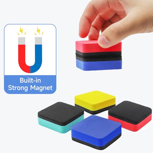 Dry Erase Erasers, 24-Pack Magnetic Mini Whiteboard Erasers for Kids & Students - Square, 6 Colors - color: Square- 6 Color