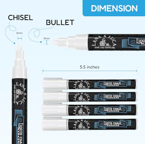 LANA & LUCA Liquid Chalk Marker Pen - White Dry Erase Marker - Chalkboard Markers for Signs, Windows, Blackboard, Glass - Reversible Tip (6mm, 20 Pack) - size: 10 Count (Pack of 2)
