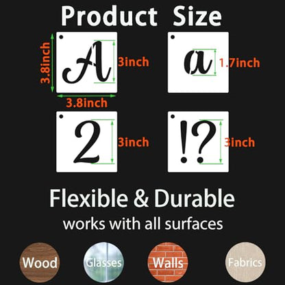 BAMIDELE 3 Inch Alphabet Letter Stencils for Painting, 66 Pcs Reusable Plastic Calligraphy Letter Stencils and Numbers Template Kit for Painting on Wood, Chalkboard, Fabric, Door Porch, Wall Art - size: 3 Inch