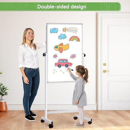 Rolling Whiteboard on Wheels, 32x48 Inches Double-Sided Magnetic Dry Erase Board with Stand, Height Adjustable Mobile White Board Easel for Classroom Home Office - style: White