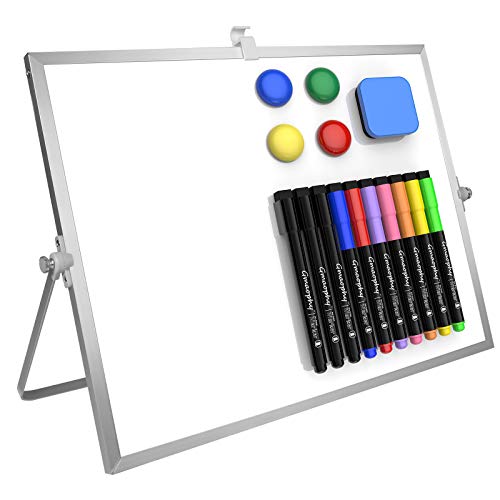Dry Erase White Board, 16x12 Inches Double-Sided Desktop Whiteboard with Stand, Portable Whiteboard with Markers, Magnets, Eraser, Magnetic White Board Easel for Office Home Memo to Do List Drawing - color: White