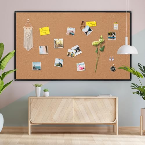 Extra Large Cork Bulletin Board 72" X 48", Black Aluminum Framed 6'x4' Corkboard for Wall, Wall Mounted Notice Pin Board with 18 Push Pins for School, Home & Office - size: 72" x 48"