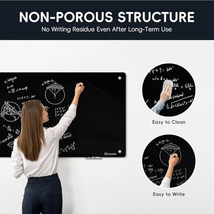 Magnetic Glass Blackboard - Glass Dry Erase Board 48"x96" Large Frameless Board for Walls Office School and Home,Black - color: Black, size: 48" x 96"