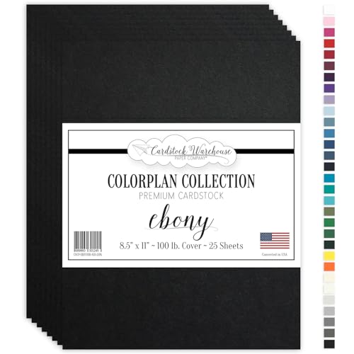 Cardstock Warehouse Colorplan Ebony Black Cardstock Paper – 25 Sheets, 8.5 x 11" – 100 lb. / 270 GSM Premium Matte Cover Cardstock for Invitations, Card Making, Scrapbooking & DIY Projects - color: Ebony