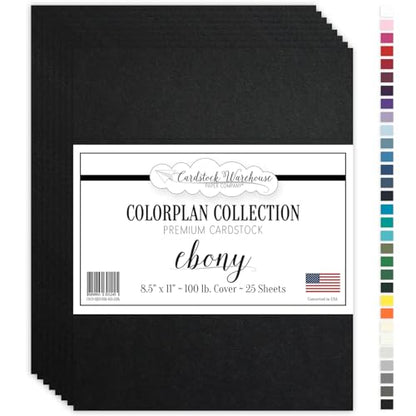 Cardstock Warehouse Colorplan Ebony Black Cardstock Paper – 25 Sheets, 8.5 x 11" – 100 lb. / 270 GSM Premium Matte Cover Cardstock for Invitations, Card Making, Scrapbooking & DIY Projects - color: Ebony