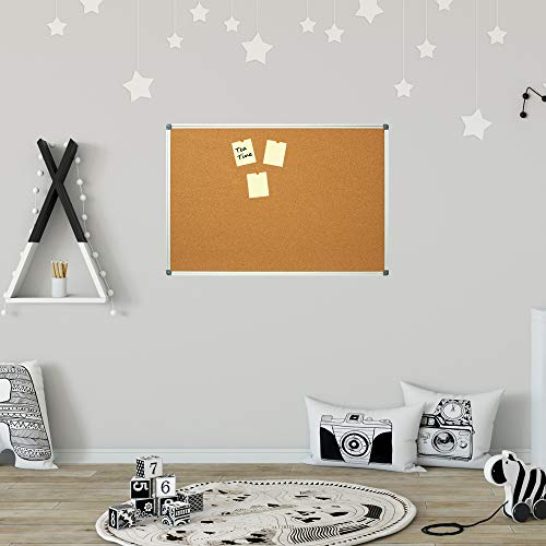 Lockways Cork Board Bulletin Board, 2 Pack Double Sided Corkboard 36" x 24", Wall-Mounted Silver Aluminum Message Presentation Notice Board 3 x 2 Feet - size: 2 Pack 36 x 24 Inch