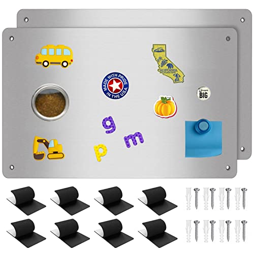 2Pack Magnetic Board,17.1" x 11.8" Magnet Display,for Magnets and Bulletin Board,Suitable for Wall, Refrigerator, Compartment, Cabinet etc,Comes with Dual Lock Tape for Easy Hanging (Silver) - color: Silver, size: 17.1"W x 11.8"H - 2 Pack