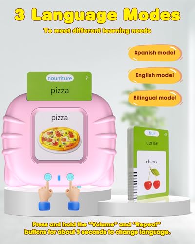 510 Words French Flash Cards for Kids, Toddler Learning Resources Toy, Autism Sensory Toys for Autistic Children Aged 2-4 Pink (French/English/Bilingual) - style: French 510 Words (Pink)