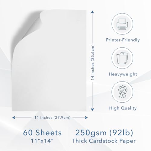 MOS White Cardstock Paper 11 x 14 Inch (60 Sheets) — Heavyweight Poster Board Card Stock for Crafts, Certificates, Menus, Art Projects, Printer Compatible - color: White, size: 11" x 14"