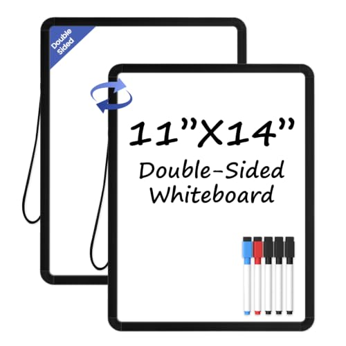 Small Wall White Board, 11" x 14" Mini Double-Sided Magnetic Dry Erase Board with Plastic Frame, Hanging Whiteboard with 5 Markers for Kids Students School Kitchen Home & Office, Black - color: Black, size: 14"W x 11"H