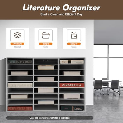 Literature Organizer, 27 Slots Wooden Mailbox for Classroom, Countertop Literature Sorter with Adjustable Shelves, Office Mailbox Cubbies, White Student Mailboxes for Home Office School
