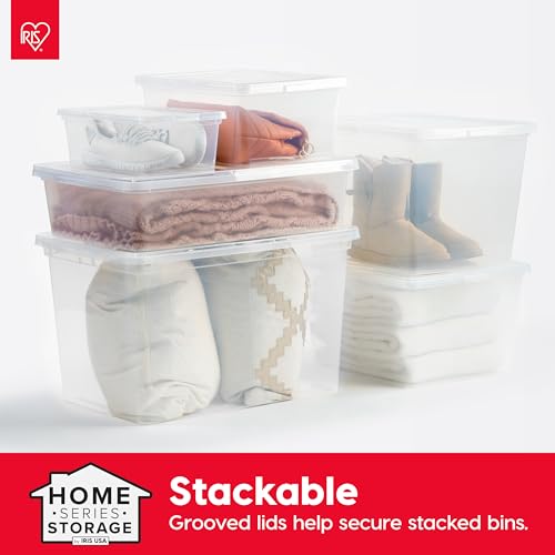 IRIS USA 6-Pack Storage Bins with Lids, 58 Quart, Clear Stackable Containers Box Organize Shoes Closet Shelves Clothes Blankets Towels - BPA-Free Plastic - size: 58 Qt, style: 6 Pack