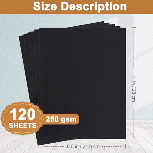 Silunkia 120 Sheets Black Cardstock 8.5 x 11 Printer Paper, 250gsm/92lb Heavyweight Black Paper Card Stock for DIY Cards, Thank You Cards, School Crafting, Wedding, Invitations - color: Black, size: 120 Sheets