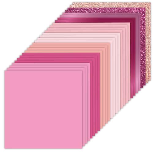 36 Sheets 12x12 Pink Cardstock Scrapbook Decorative Paper - 220gsm Pink Solid Glitter Shimmer - for Card Making Journaling Origami Scrapbook Paper Scrapbooking Supplies Spring