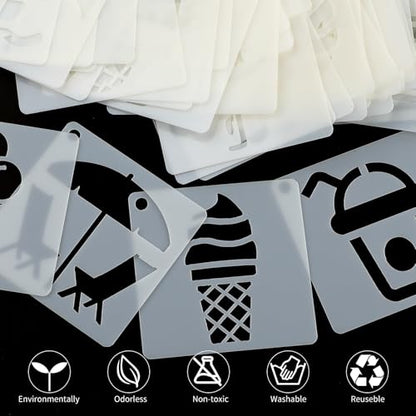 100 Pcs Small Stencils for Painting on Wood 2 x 2 Inches Reusable Stencil Crafts Drawing Templates Holiday Wall Paper for DIY Scrapbook Rock (Summer) - color: Summer