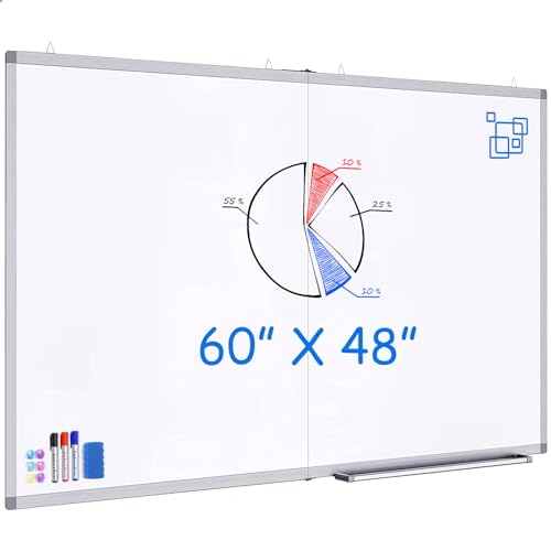 White Board Dry Erase 60x48, Large Magnetic Whiteboard Maxtek Dry Erase Boards for Wall, Aluminum Presentation Wall-Mounted Marker Board with a Long Pen Tray for School, Classroom, Office & Home - size: 60"W x 48"H, style: Style B