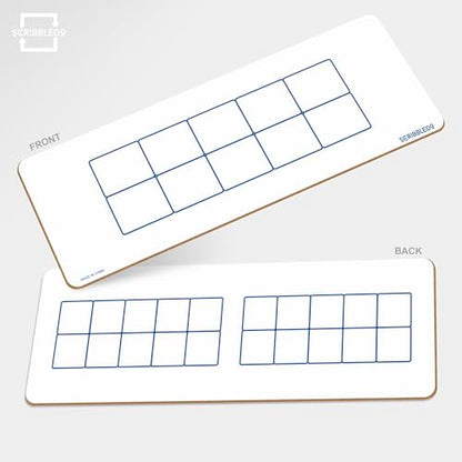 SCRIBBLEDO Dry Erase Ten Frame Board - 4" x 12" Double Sided Dry Erase Boards for Kids to Visualize and Practice Base 10 Number Concepts - Math Practice Board for Home School and Classroom