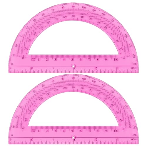 Unjoo Plastic Protractor Math Protractors 180 Degrees for Geometry Classroom Student School Office Supplies, 6 Inch, Pack of 2 (Pink) - color: Pink