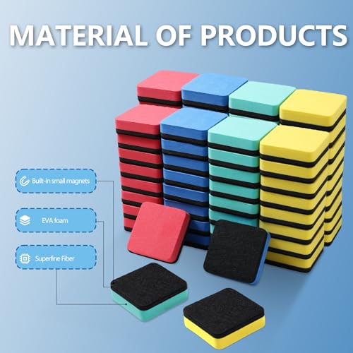 XKDOUS 72 Pack Mini Dry Erase Eraser, Small Magnetic Whiteboard Eraser for Kids (4 Color, 2 x 2 Inch) - color: 72pcs 4colors